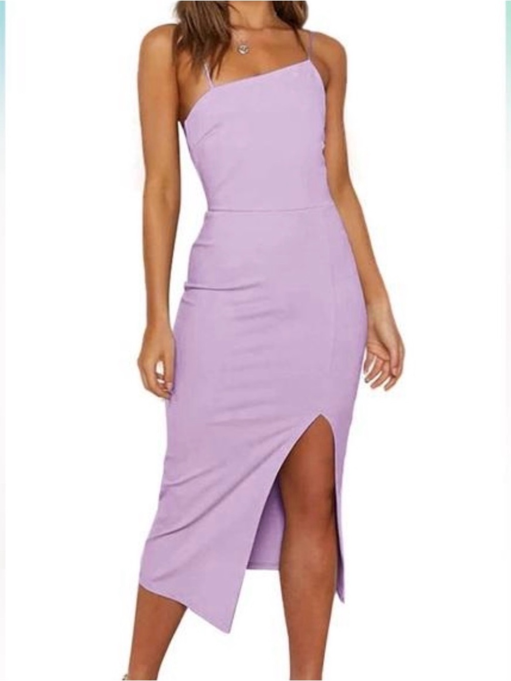 LYANER Light Purple Spaghetti-Strap Midi Dress